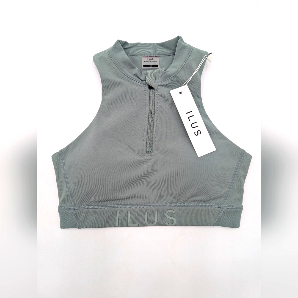 NWT ILUS Essential  Size XS Sea Foam High Neck Crop Top Front Zip It All In Bra - Picture 3 of 17